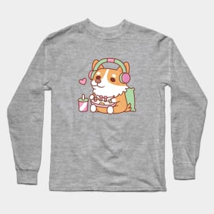 Cute Corgi Gamer Playing Video Game Long Sleeve T-Shirt